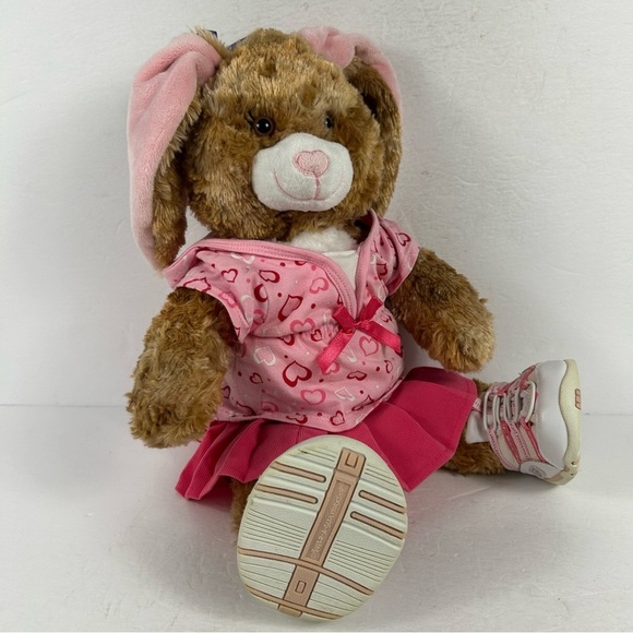 Build A Bear Brown Marbled Bunny Rabbit Plush Heart Nose Outfit and Shoes - Picture 4 of 6